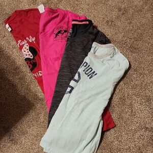 4  Short Sleeve Tees - Pink, Gray, Red And Light Green